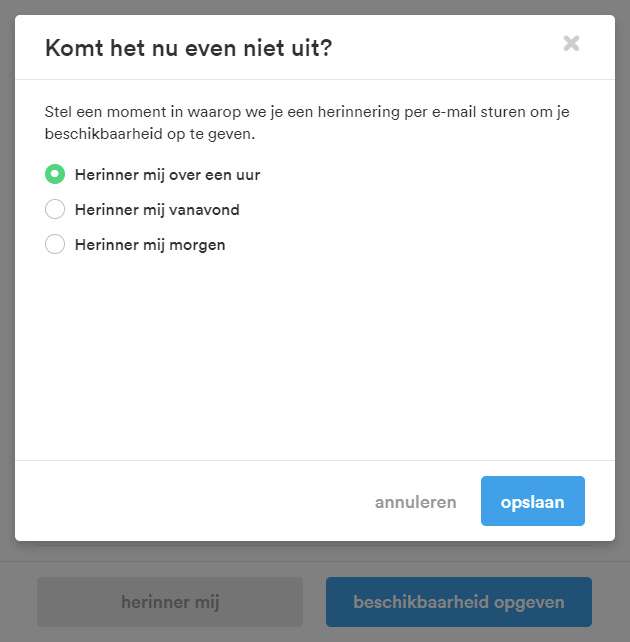 Herinnering beschikbaarheid opgeven