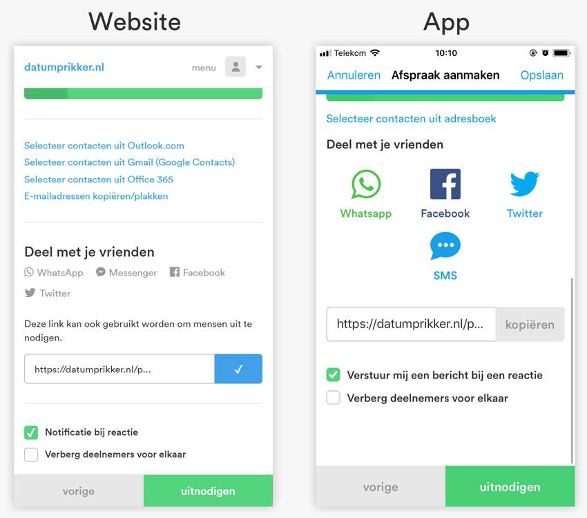 Whatsapp opties website en app